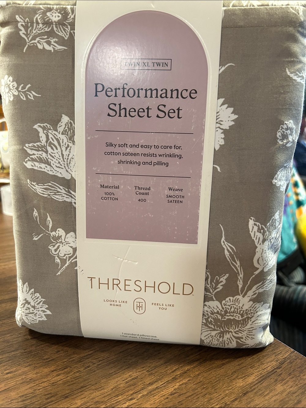 Threshold Performance Sheet Set in Gray with White Floral